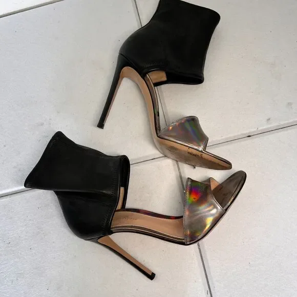 Gianvito Rossi Leather & Iridescent Heel Sandals Sz 8 Black Luxe Stiletto - Picture 5 of 16